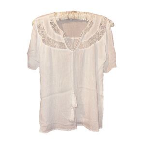 Heartloom  Women’s White Gauze Lace Trimmed Cold Shoulder Top Size Small